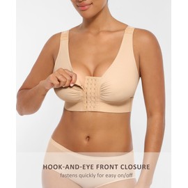 FeelinGirl Front Close Bra Wireless Post Surgery Compression Bra Surgical Recovery Bras Mastectomy Bras Skin M