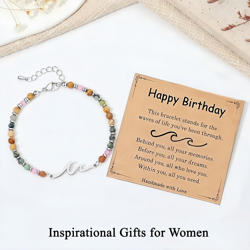 CINSKYING Natural Stone Wave Bracelet for Women, Inspirational Gift (M4)