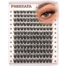 PHKERATA Fluffy Lash Clusters Wispy Eyelash Clusters, D Curl Cluster Eyelash Extensions, Light Volume Individual Lashes Cluster with Soft Thin Band, 10-16mm, 144Pcs