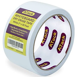 ATack Whiteboard Dry Erase Tape, 2 Inches x 30 Foot, White, Smudge-Free White Board Dry Erase Label Sticker for Storage Bins, Classrooms, and Teachers for Reading Lessons for Sentence Strips