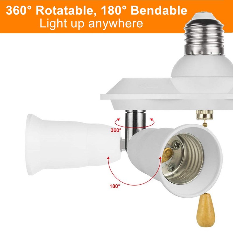 EXBADGER Pull Chain Light Socket Adapter Dual E26 E27 Light