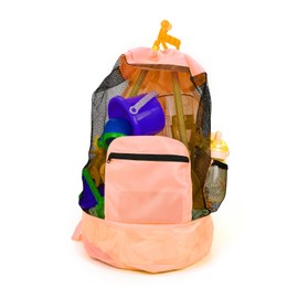 Lmuwecno Beach toy bag，mesh backpack for beach，Beach Vacation Essentials,Shell Collecting Bag Shelling Tools,Beach Must Haves Sand Box Toys Seashell Bags，Waterproof Swim Mesh Beach Bag (1, Orange)