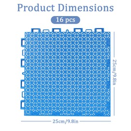 GHYKL 16 Pcs Interlocking Pool Drainage Mats, 10.3" x 10.3" Non-Slip Shower Tiles for Pool Deck, Bathroom, Patio & Garage, Easy DIY Splicing Cushion Floor Mat with Rapid Water Drain (Blue)