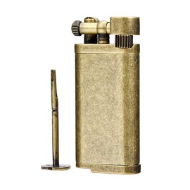 Angled Soft Flame Antique Style Lift Arm Butane Refillable Lighter with Tamper & Pick (Bronze)