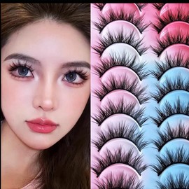 AM RONG MAGIC Eyelashes Natural Look Faux Mink Lashes Pack Handmade Fluffy False Eyelashes 10 Pairs Cat Eye Lashes,Reusable Lashes (M-01)