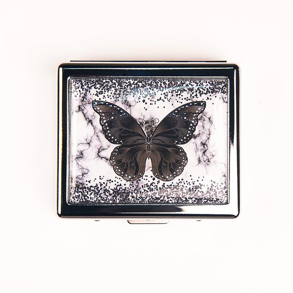 BOKAAW Black Butterfly 7 Days Chromed Shiny Silver Pill Organizer