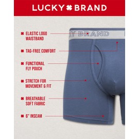 Lucky Brand Men's Boxer Briefs – 6 Pack Soft Stretch Boxers for Men (S-XL), Size Small, Black/Print/Tiffany Blue