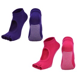 TRADERPLUS 2 Pairs Yoga Socks for Women Toeless Non Slip Sock Pilates Ballet Womens Socks for Workout, Yoga, Dance (Pink+Pupple)