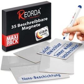 Reorda® Magnetstreifen beschreibbar - 35 Stück wiederbeschreibbar – 12 x 8 cm Grau | Beschreibbare Magnete für Whiteboard, Kanban, Magnettafel | Beschriftbare Magnete für den Kühlschrank