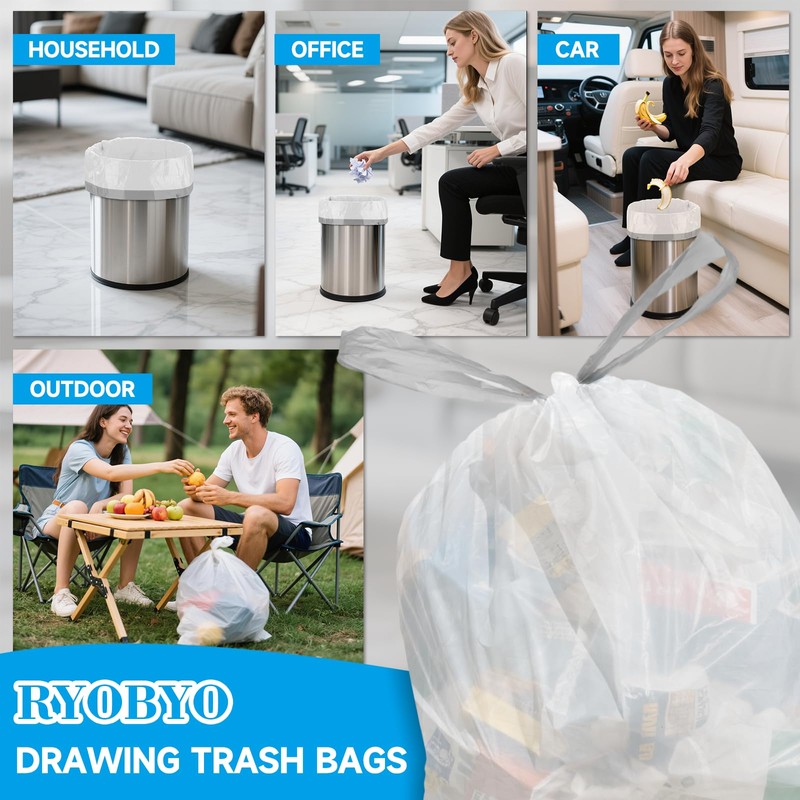 Ryobyo 13 Gallon Trash Bags Drawstring- 90 Counts Medium Trash