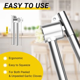 Garlic Press Garlic Mincer & Crusher Stainless Steel Garlic Press Set for Kitchen with Brush & Peeler, Kitchen for Garlic, Garlic Presser Easy to Clean Easy Squeeze Rust Proof (Small A - Single)