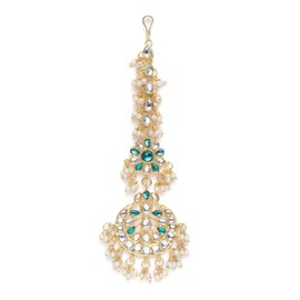 I Jewels Womens 18K Gold Plated Indian Wedding Bollywood Pearls Kundan Studded Maang Tikka (T2872G) Free Size Green