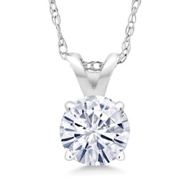 Gem Stone King 14K White Gold Round 5MM Gemstone Birthstone Solitaire Pendant Necklace | White Gold Necklace for Women | With 18 Inch Gold Chain