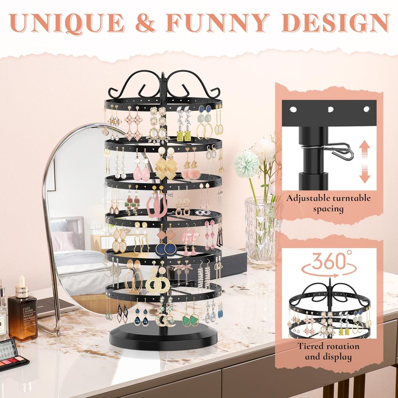 iDavosic.ly 6 Tier Metal Rotating Earring Holder Organizer, 264 Holes