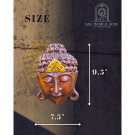 Natural Wood with Gold Touch Buddha Mask Exquisite Bali Craftsmanship for Serenity and Elegance, Wall Decor
