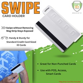 3 Pack - Rigid Vertical Half Card Swipe Badge Holder - Hard Plastic Clear Leaves Mag Stripe Exposed for Easy Swiping Access to Magnetic Strips on POS, Credit Cards, and Employee ID’s