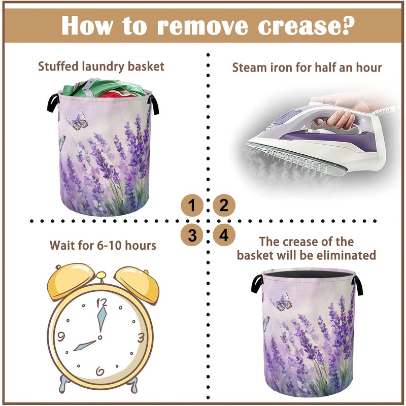 Laundry Hamper,Purple Lavender Laundry Basket,Butterfly Waterproof Oxford Cloth Storage Basket