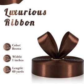 Sagaat Brown Ribbon 1 Inch 60 Yards, Brown Satin Ribbon for Gift Wrapping, Flower Bouquet, Graduation Lei, Crafts, Baby Shower, Eternal Flower, Christmas and Wedding