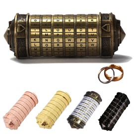 MINGZE Da Vinci Code, Cylinder Lock Box Mini Cryptex Retro Alphabet Locks Valentine's Day Girlfriend Boyfriend Christmas Birthday Interesting Creative Romantic Gift (Golden)
