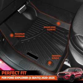 NQOQN All Weather Floor Mats Fit for Ford Explorer (6 Seats) 2020-2025 Floor Mats & Cargo Mat with Backrest Mats & 2nd Row Backrest Mats Replacement for Ford Explorer Accessories
