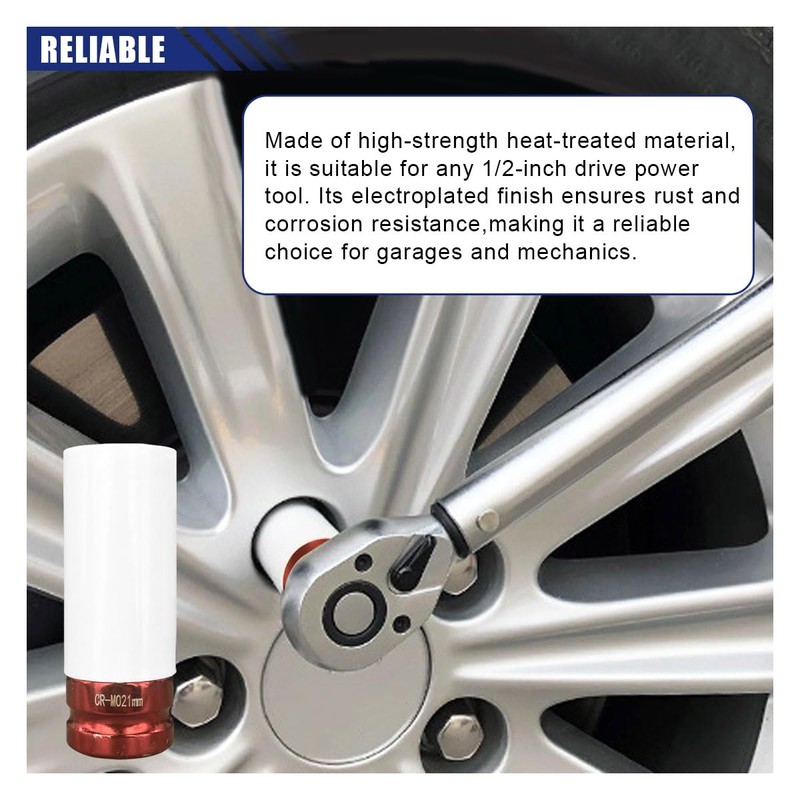 1/2" Drive 21 mm Lug Nut Impact Socket, Non-Marring Deep
