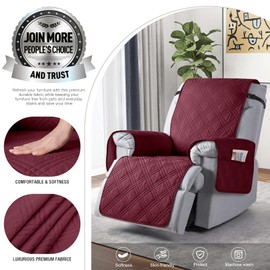 TAOCOCO 100% Waterproof Recliner Chair Cover, Small Recliner Covers for Recliner Chair with Pocket, Non Slip Reclining Chair Cover Furniture Protector for Kids, Pets(X-Small Chair, Wine)