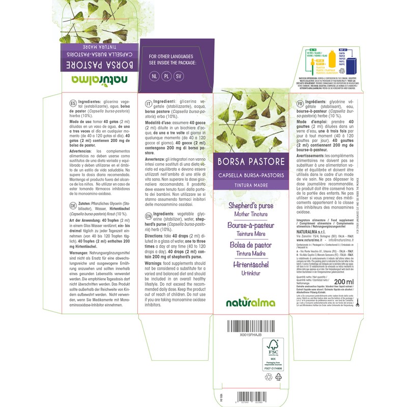Shepherd's Bag (Capsella bursa-pastoris) Herb Alcohol-Free Mother Tincture Naturalma Liquid