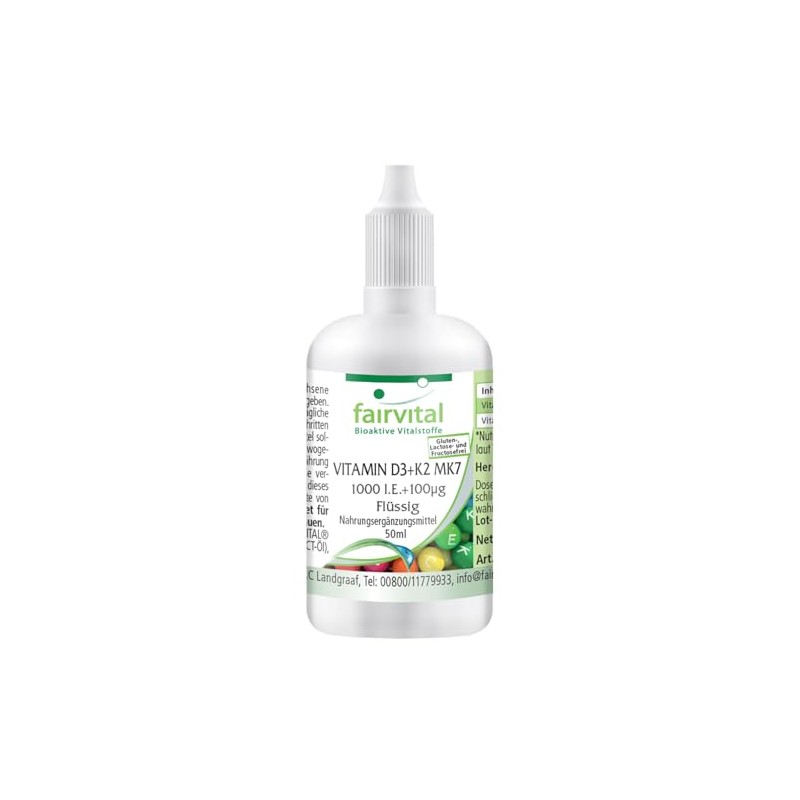 Fairvital Vitamin D3+K2 Drops - 50 ml - All-Trans MK7