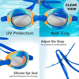 Splaqua Kids Swim Goggles for Boys and Girls - Adjustable Straps, Silicone Eye Seal, UV Protection and Anti Fog Lenses Swimming Goggle - Blue Tie Dye