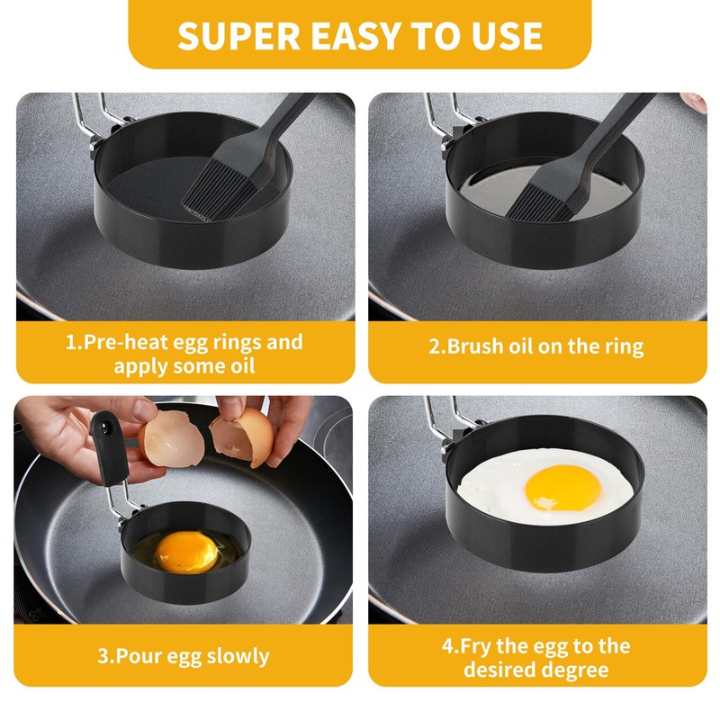 YKUKIZEE 6 Pack Egg Rings for Frying 3.5 Inch, Round