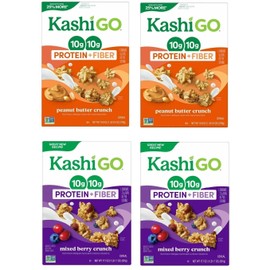 Variety Pack - Cold Breakfast Cereal byKashi- Vegan Protein - Fiber Cereal - Peanut Butter Crunch & Mixed Berry Crunch - Pack of 4 (2 Boxes of Each Flavor)
