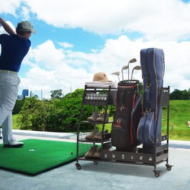 Lauren&Harold Golf Bag Organizer - Fits 2 Bags, Clubs & Accessories - Garage, Shed, Basement Storage, White