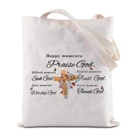 FEELMEM Motivational Bible Verses Tote Bag Faith Mental Health Tote Bag Happy Moments Praise God Religious Christian Gift (Beige)