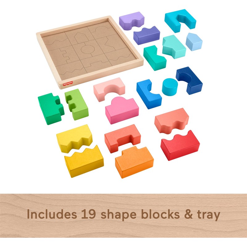 Fisher-Price Wood Toddler Toy Interlocking Blocks Stacking Jigsaw Puzzle with