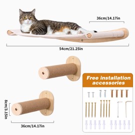 Cat Hammock with 2-Step cat Climbing Frame, Wall Mounted Bed, and Niche, a cat Wall Mattress for Large Cats and Kittens to Climb, Sleep, and Play on