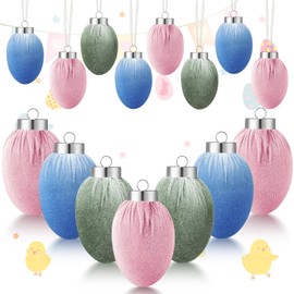 Threan 12 Pcs Velvet Easter Eggs Decorations Easter Balls Tree Ornaments Hanging Eggs for Basket Filler Spring Gifts Table Centerpiece Farmhouse Home Decor Party Favors DIY Crafts(Cute Color)