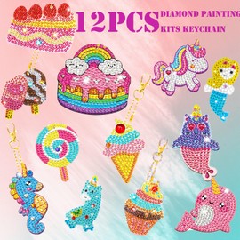 Bambebe Arts and Crafts for Kids Girls Age 6-12, Diamond Craft Kits for Kids Gifts for 7-12 Year Old Girls, 5D DIY Diamond Art Painting Mosaic Kits, Make Your Own GEM Keychains Girls Birthday Gifts