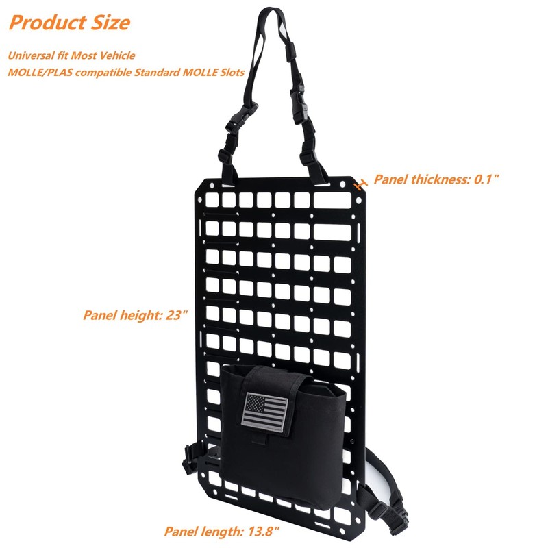 TACNEX Rigid MOLLE Panel for Vehicle Seat Back Organizer Aluminum