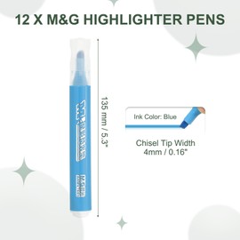 M&G Blue Highlighter, 12 Pack High Lighters Highlighters No Bleeds Highliters Pens Neon Cute Highlighters Bulk Clear View Bright Tip Marker for Books