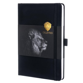 OLLEVRES Notebook A5 Dotted - Premium Paper 120 g/m² - Hard Cover, 180° Flat Opening - Diary Including Bookmark, Pen Holder & Closure Band - Journal Book, Bullet Journal, Household Book