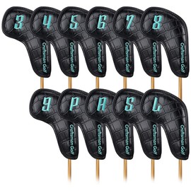 CRAFTSMAN GOLF Black 11pcs/Set Crocodile Pattern Iron Head Covers Set with Large Blue No. Embroidered (3,4,5,6,7,8,9,P,A,S,L)