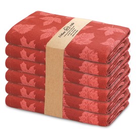 Urban Villa Kitchen Towel Harvest Brown Leaf Print Set of 6