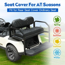 NOKINS Golf Cart Diamond Vinyl Seat Covers, Fit Club Car Precedent/DS/EZGO RXV/TXT/Yamaha Drive Aftermarket Standard Rear Seat Cushion, No Stapler, Multiple Colors and Breathable(Black&Black Stitch)