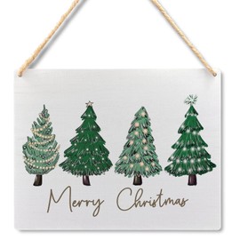 Ryeolo Merry Christmas Wooden Hanging Sign - Green Christmas Tree Sign, Christmas Porch Front Door Sign, Indoor Christmas Wall Hanging Decor for Bedroom Home,10.2x7.8 Inches (Green)