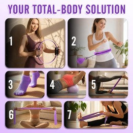 JKSHMYT Pilates Kit for Women,Pilates Equipment with 14.5" Pilates Ring and 64" Infinity Weighted Hula Exercise Hoop, Ball, Resistance Bands,Yoga Strap,Yoga Ring & Grip Socks Accessories