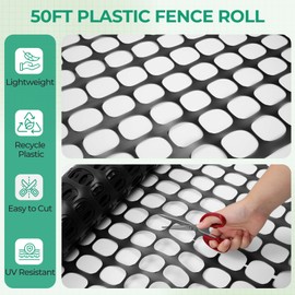 Ohuhu Plastic Garden Fence Safety Fence, 4'x50'/5.3LB Reusable Netting Plastic Mesh Fence Roll, Temporary Fencing for Animal Barrier Construction Snow Fence Poultry Rabbits Chicken Dogs Deer