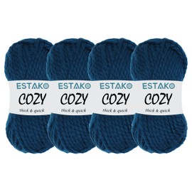 Estako Cozy Thick & Quick Yarn (paquete de 4 madejas) - 20% lana, 80% acrílico, suave, peso supervoluminoso, #6, hilo de tejer y ganchillo (4 x 3.5 onzas) / (4 x 65 años) (55132-Night Blue)