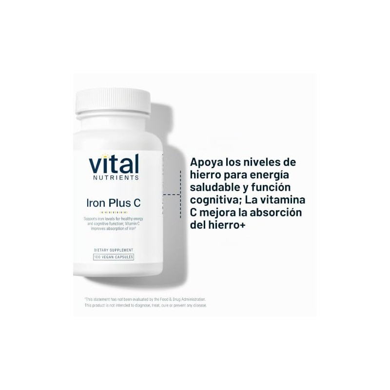 Vital Nutrients Hierro Plus 200 Apoya Cognición Saludable Niveles Energía