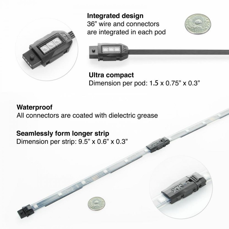 6 Compact Pods + 2 Flex Strips 7 Color Remote