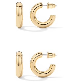 Claro Clivo 2 Pairs Yellow Gold Colored Lightweight Chunky Open Hoop Earrings For Women (20MM Hoop, 4.5MM Thickness, Stainless Steel Pin)